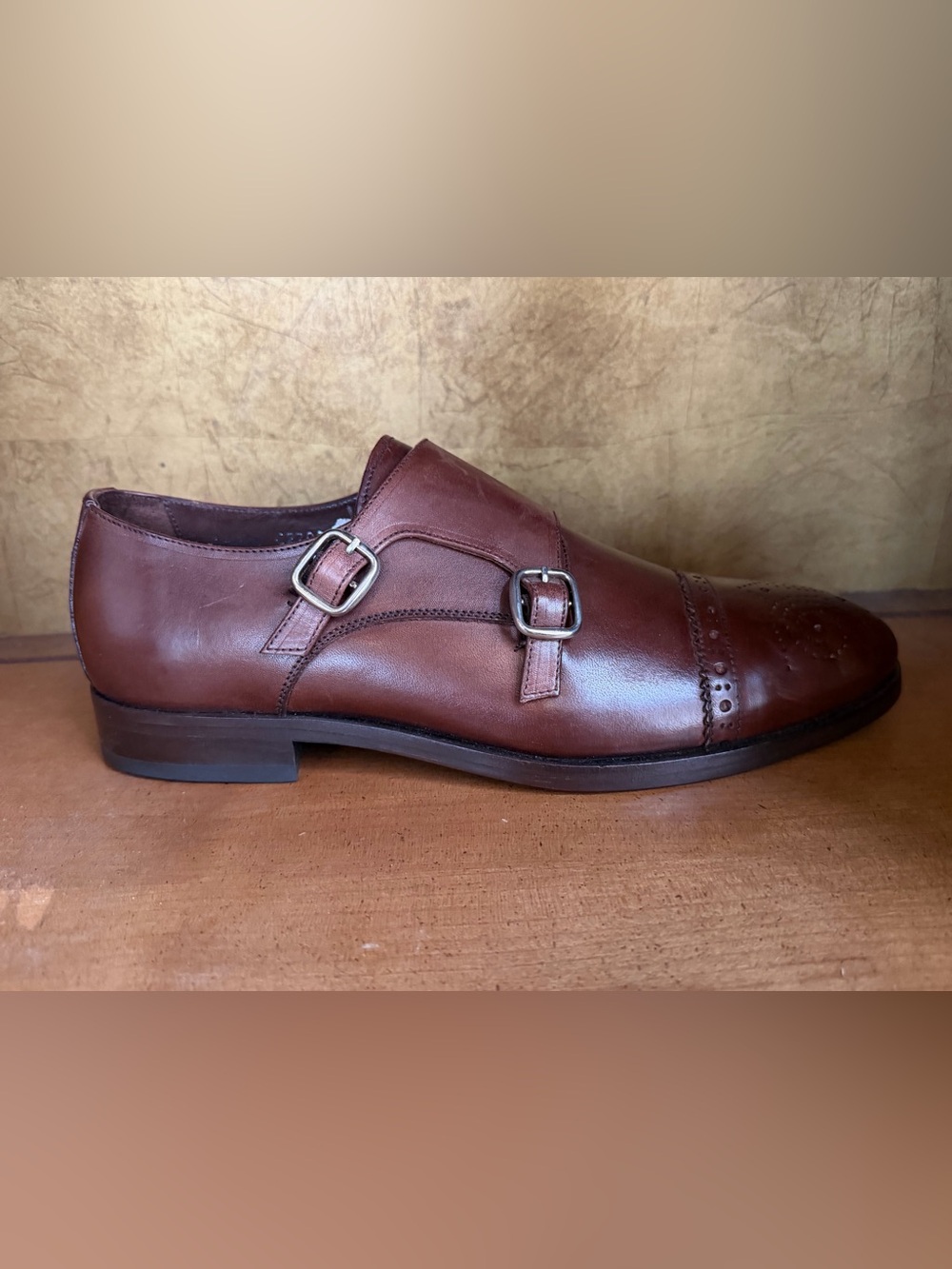 Men's Double Monk Strap Leather Shoes in Cognac Brown